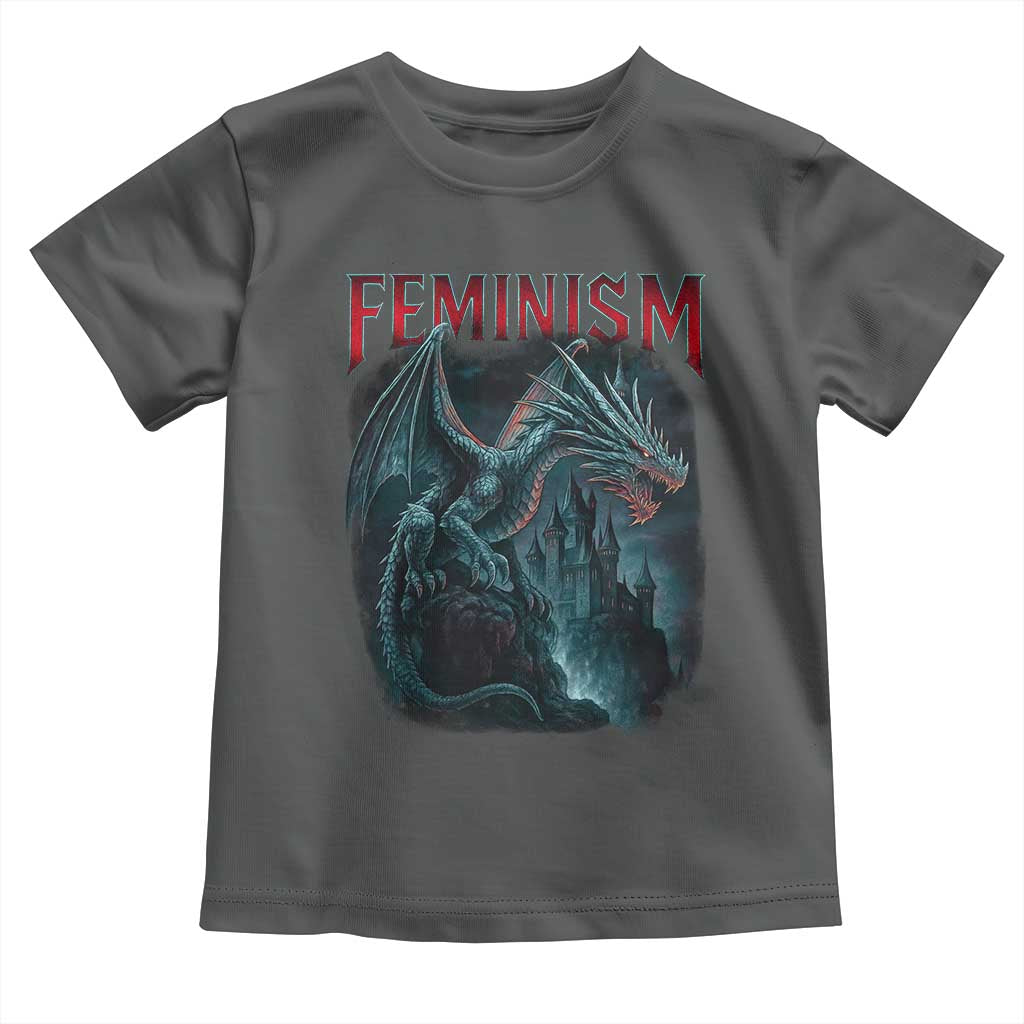Feminism Dragon Toddler T Shirt Retro Vintage Gothic Fantasy Castle Feminist Empowerment - Wonder Print Shop