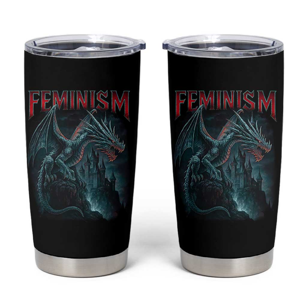 Feminism Dragon Tumbler Cup Retro Vintage Gothic Fantasy Castle Feminist Empowerment - Wonder Print Shop