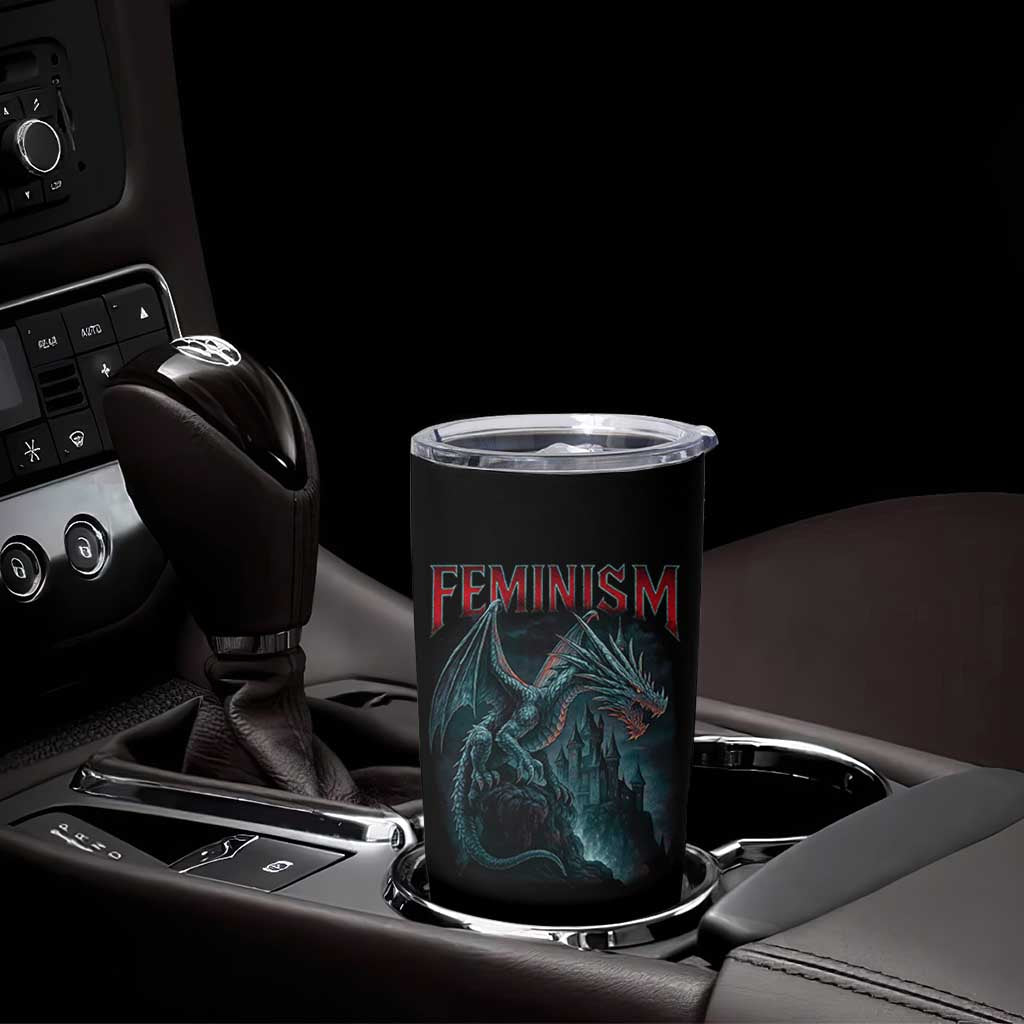 Feminism Dragon Tumbler Cup Retro Vintage Gothic Fantasy Castle Feminist Empowerment - Wonder Print Shop