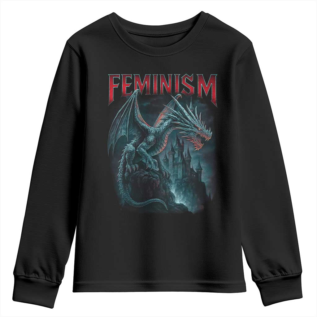 Feminism Dragon Youth Sweatshirt Retro Vintage Gothic Fantasy Castle Feminist Empowerment - Wonder Print Shop