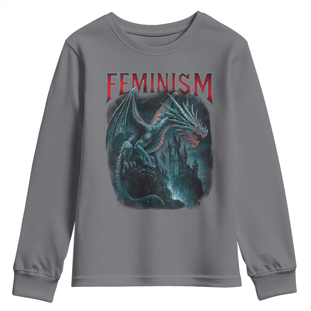 Feminism Dragon Youth Sweatshirt Retro Vintage Gothic Fantasy Castle Feminist Empowerment - Wonder Print Shop