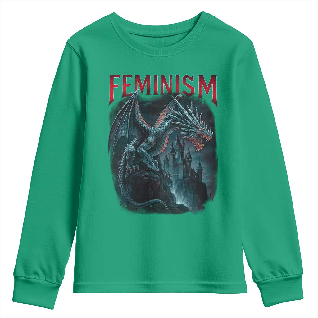 Feminism Dragon Youth Sweatshirt Retro Vintage Gothic Fantasy Castle Feminist Empowerment - Wonder Print Shop