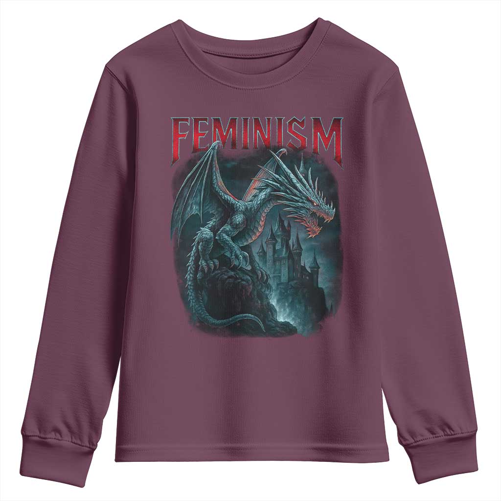 Feminism Dragon Youth Sweatshirt Retro Vintage Gothic Fantasy Castle Feminist Empowerment - Wonder Print Shop
