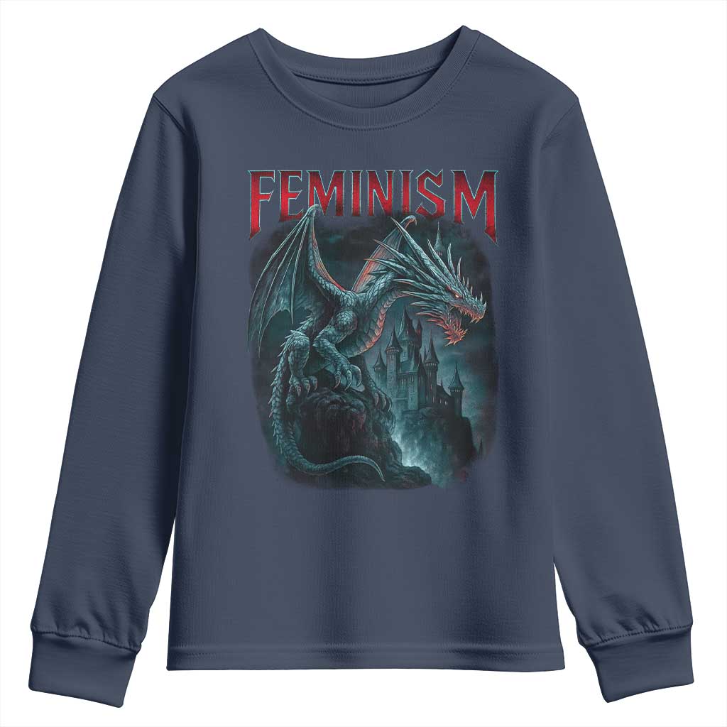 Feminism Dragon Youth Sweatshirt Retro Vintage Gothic Fantasy Castle Feminist Empowerment - Wonder Print Shop