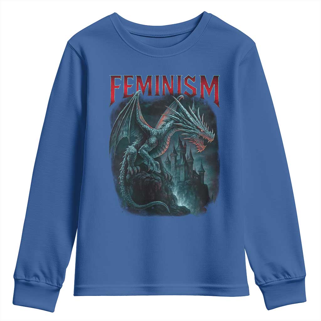 Feminism Dragon Youth Sweatshirt Retro Vintage Gothic Fantasy Castle Feminist Empowerment - Wonder Print Shop