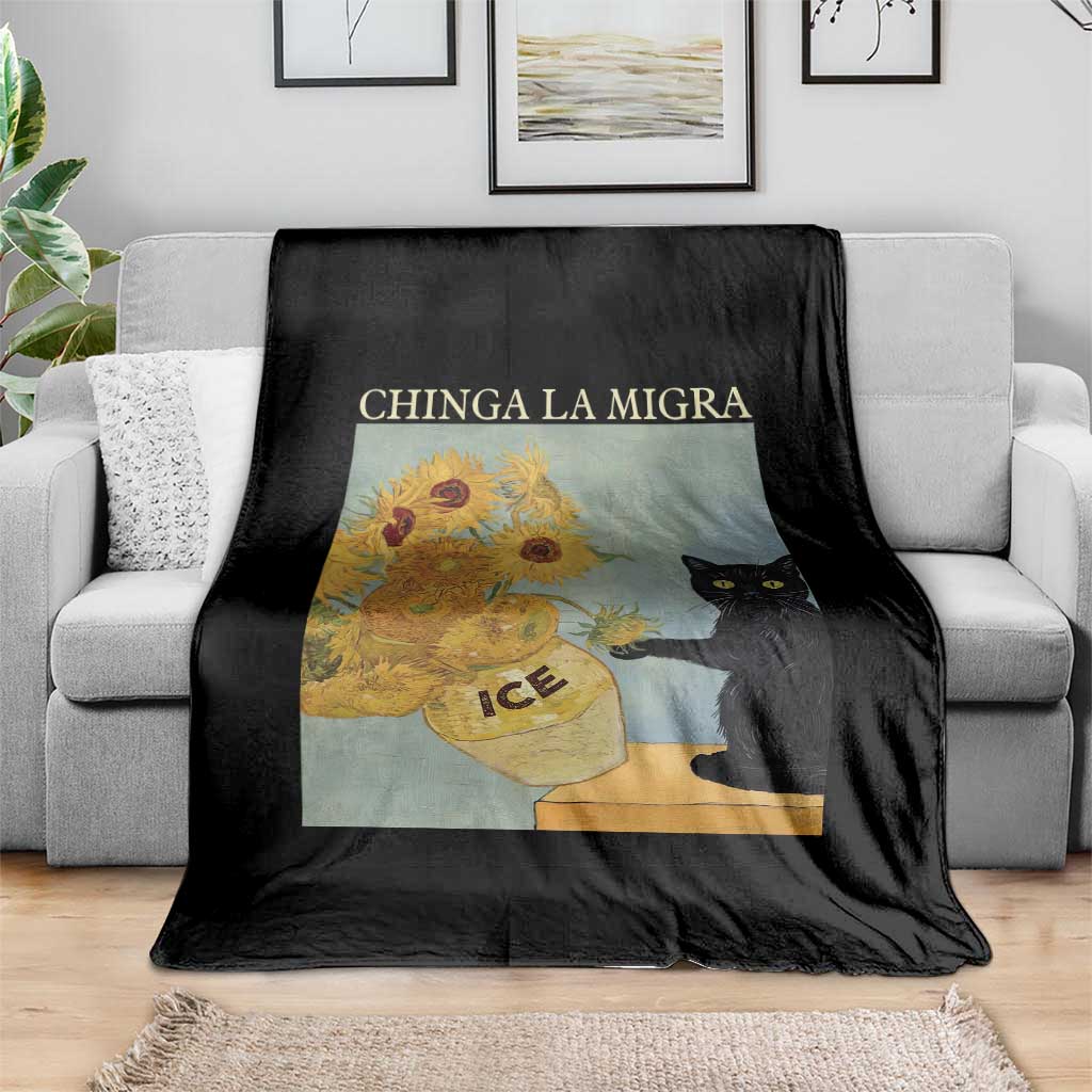 Chinga la Migra Throw Blanket Subtle FDT Black Cat Meme Van Gogh Art - Wonder Print Shop