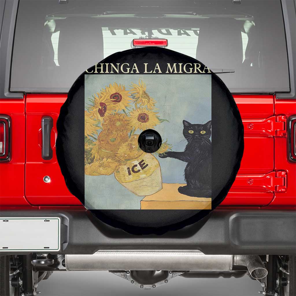 Chinga la Migra Spare Tire Cover Subtle FDT Black Cat Meme Van Gogh Art - Wonder Print Shop