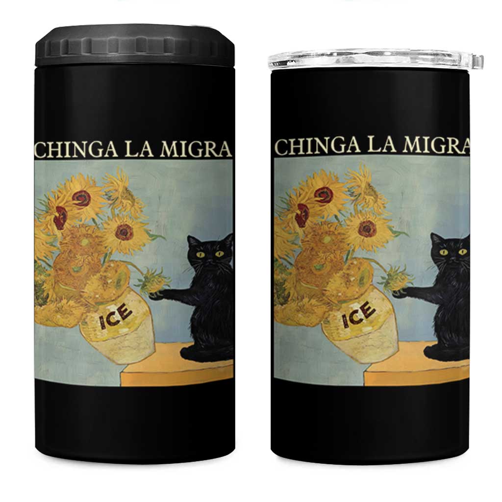 Chinga la Migra 4 in 1 Can Cooler Tumbler Subtle FDT Black Cat Meme Van Gogh Art - Wonder Print Shop