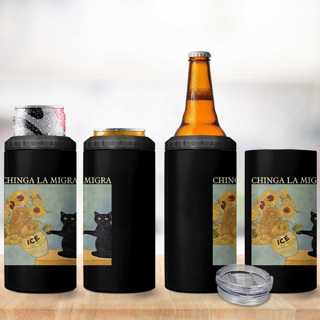 Chinga la Migra 4 in 1 Can Cooler Tumbler Subtle FDT Black Cat Meme Van Gogh Art - Wonder Print Shop