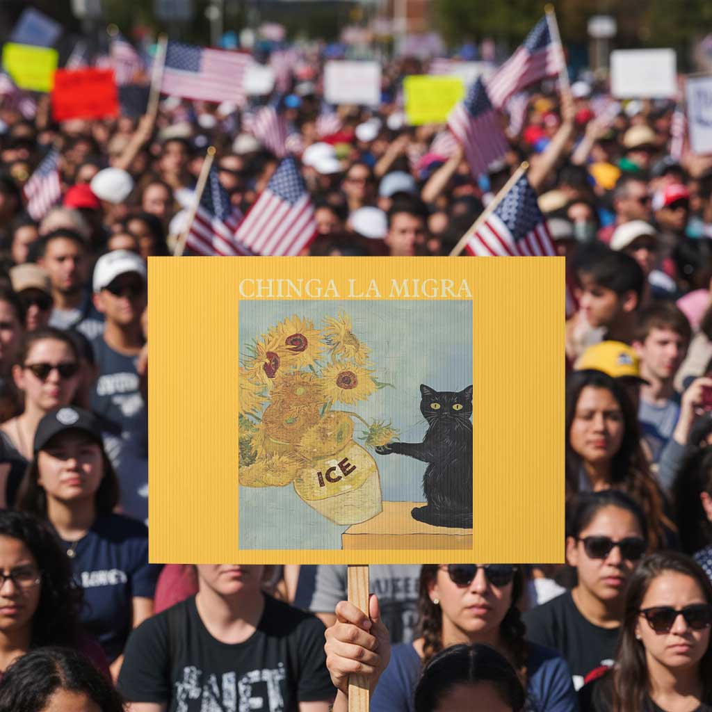 Chinga la Migra Protest Sign Subtle FDT Black Cat Meme Van Gogh Art - Wonder Print Shop