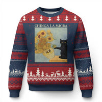 Chinga la Migra Ugly Christmas Sweater Subtle FDT Black Cat Meme Van Gogh Art - Wonder Print Shop