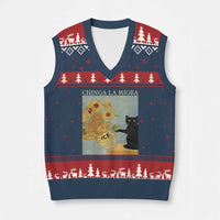 Chinga la Migra V-Neck Knit Sweater Vest Subtle FDT Black Cat Meme Van Gogh Art - Wonder Print Shop