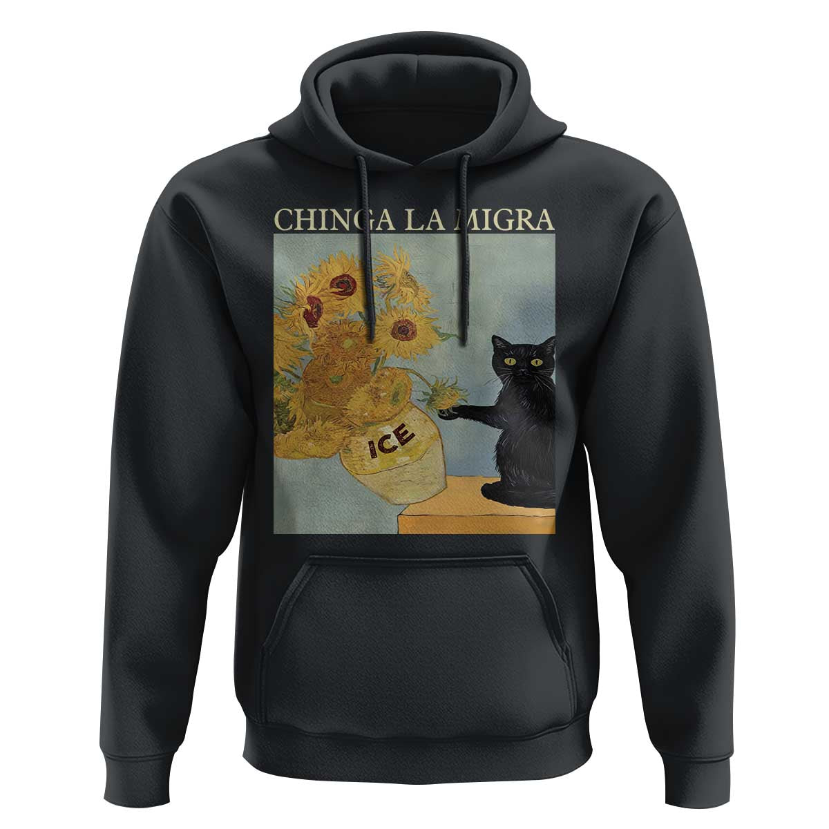 Chinga la Migra Hoodie Subtle FDT Black Cat Meme Van Gogh Art - Wonder Print Shop