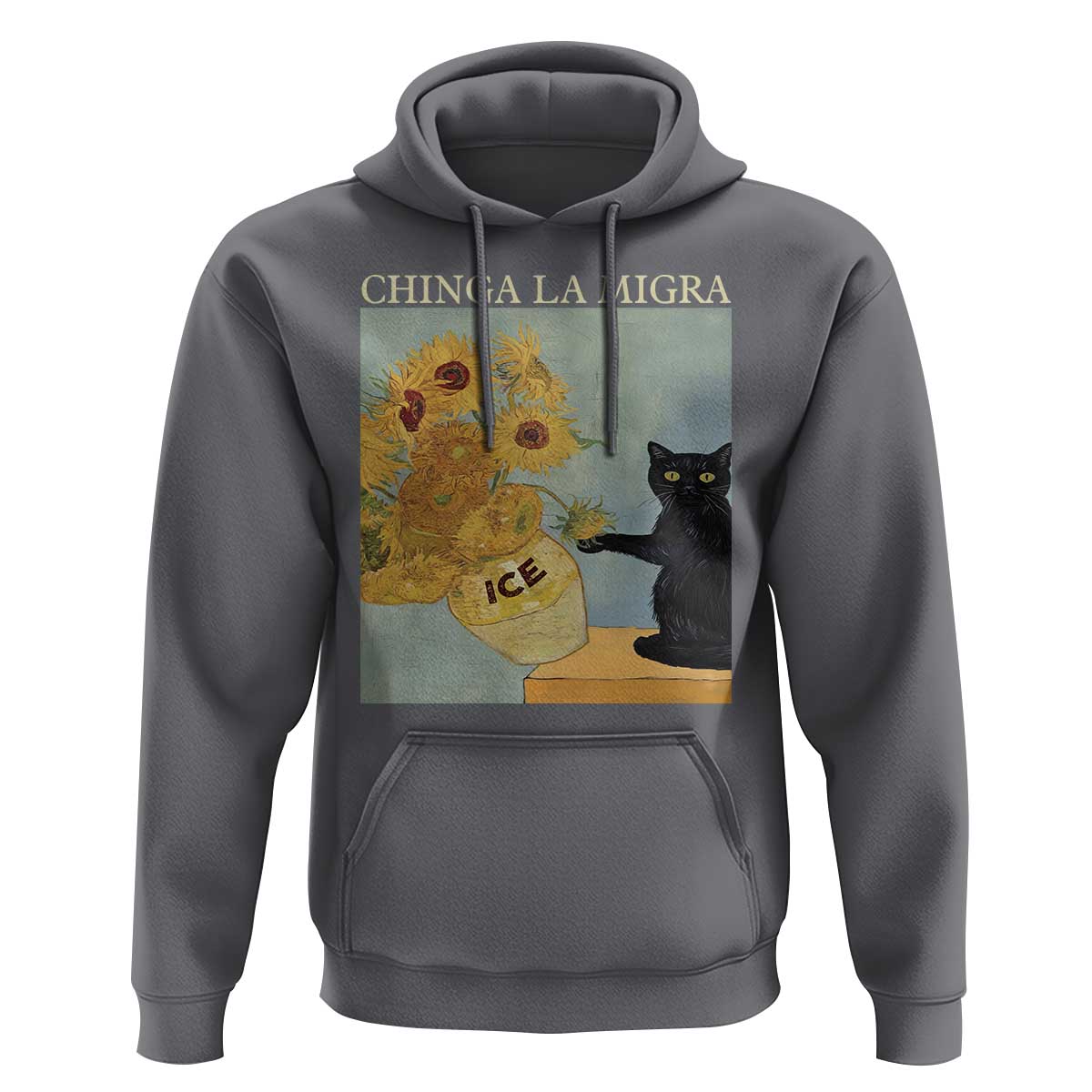 Chinga la Migra Hoodie Subtle FDT Black Cat Meme Van Gogh Art - Wonder Print Shop