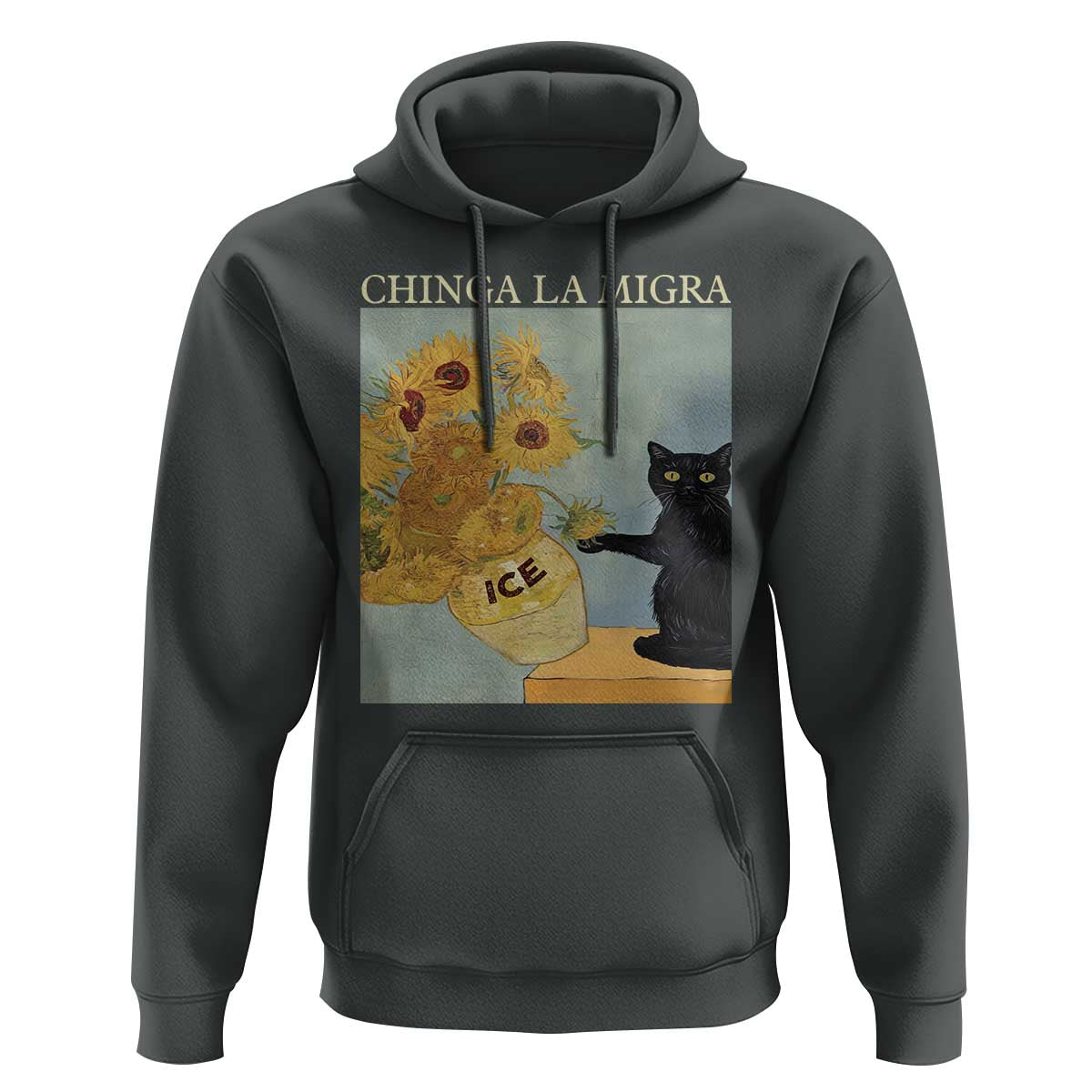 Chinga la Migra Hoodie Subtle FDT Black Cat Meme Van Gogh Art - Wonder Print Shop