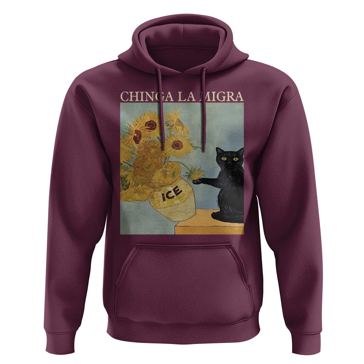 Chinga la Migra Hoodie Subtle FDT Black Cat Meme Van Gogh Art - Wonder Print Shop