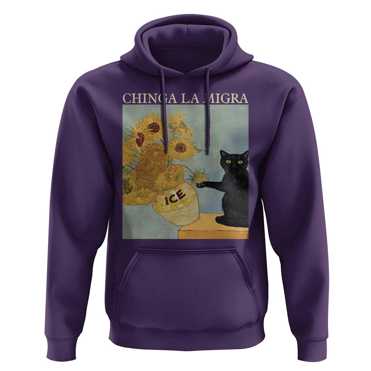 Chinga la Migra Hoodie Subtle FDT Black Cat Meme Van Gogh Art - Wonder Print Shop
