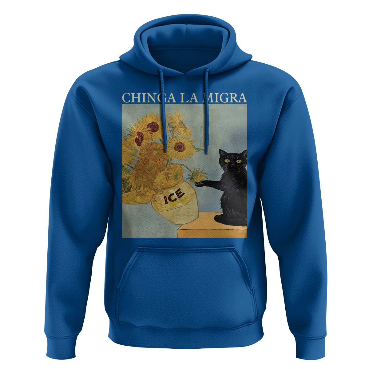Chinga la Migra Hoodie Subtle FDT Black Cat Meme Van Gogh Art - Wonder Print Shop