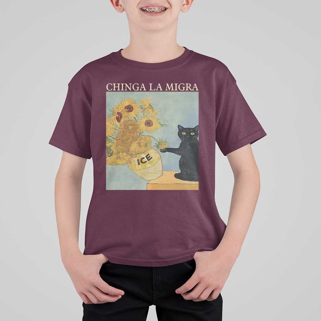 Chinga la Migra T Shirt For Kid Subtle FDT Black Cat Meme Van Gogh Art - Wonder Print Shop