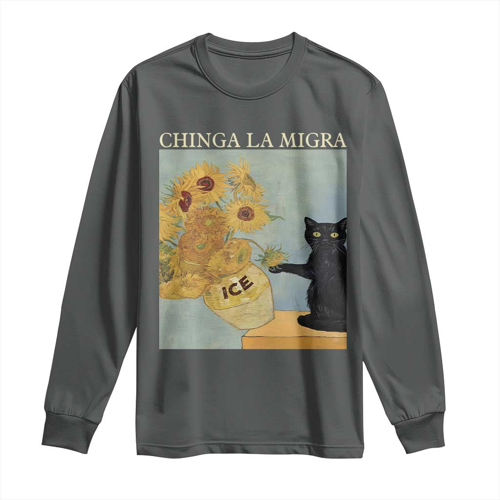 Chinga la Migra Long Sleeve Shirt Subtle FDT Black Cat Meme Van Gogh Art - Wonder Print Shop