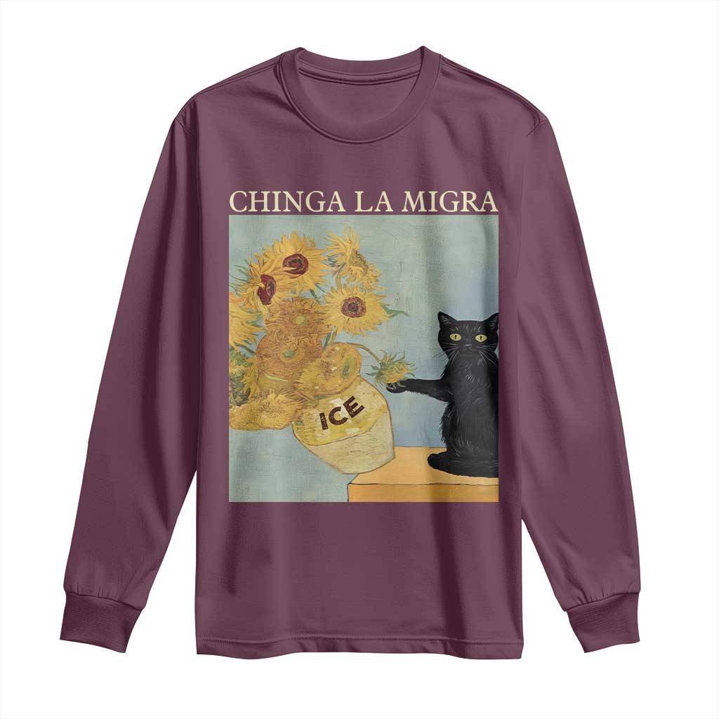 Chinga la Migra Long Sleeve Shirt Subtle FDT Black Cat Meme Van Gogh Art - Wonder Print Shop