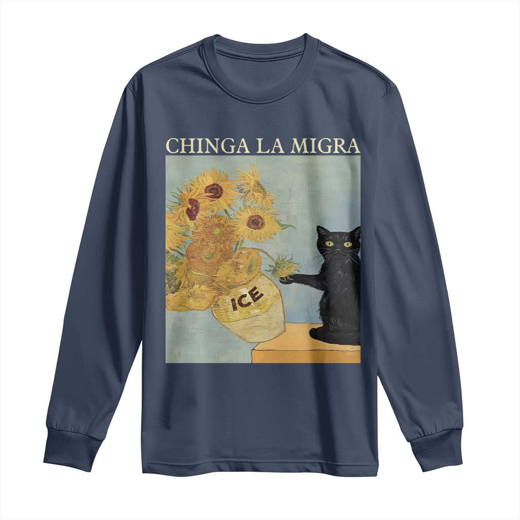 Chinga la Migra Long Sleeve Shirt Subtle FDT Black Cat Meme Van Gogh Art - Wonder Print Shop