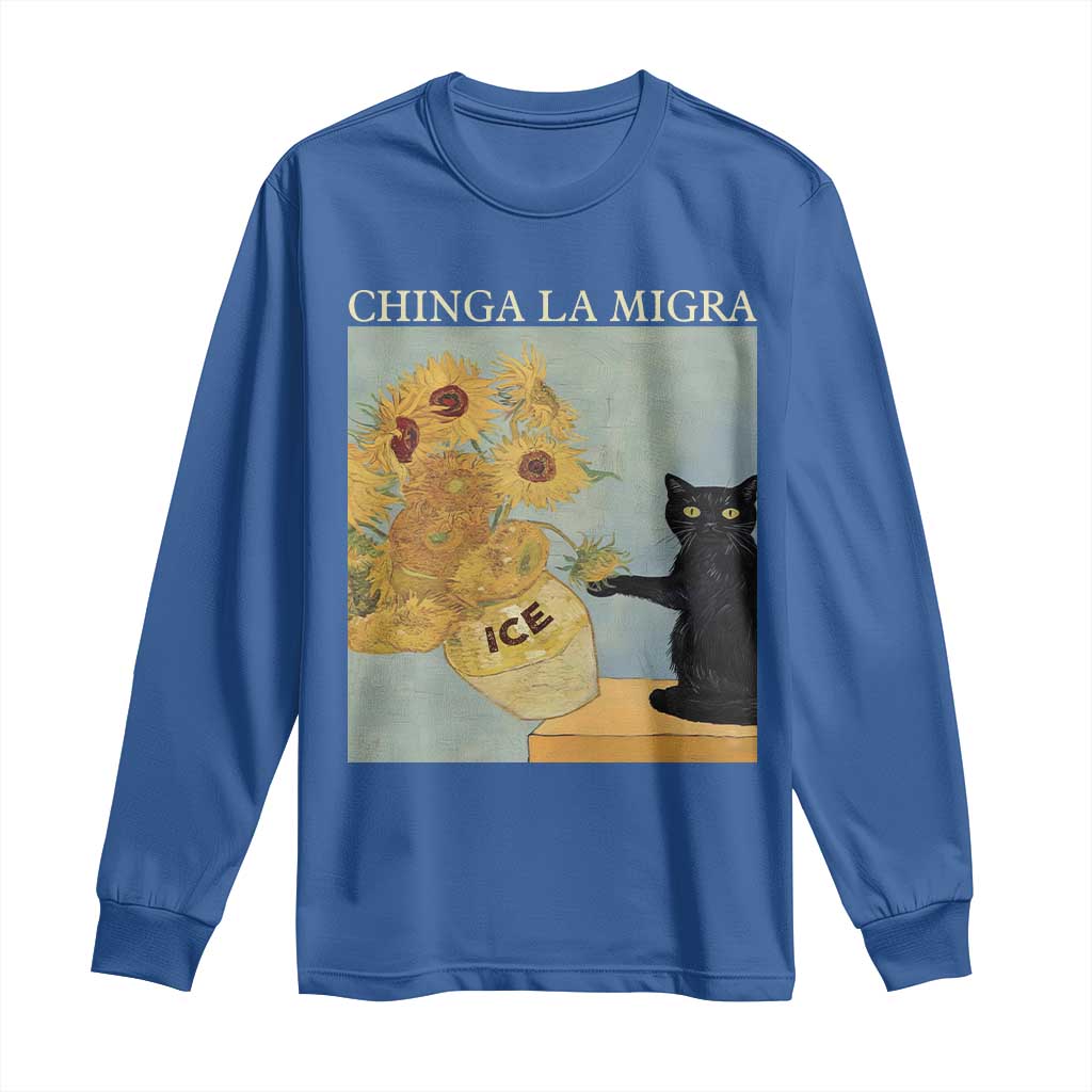Chinga la Migra Long Sleeve Shirt Subtle FDT Black Cat Meme Van Gogh Art - Wonder Print Shop