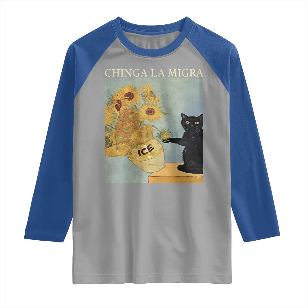 Chinga la Migra Raglan Shirt Subtle FDT Black Cat Meme Van Gogh Art - Wonder Print Shop