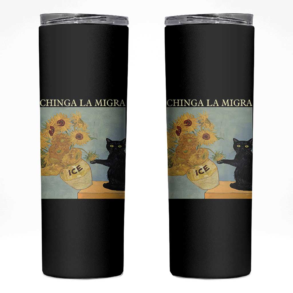 Chinga la Migra Skinny Tumbler Subtle FDT Black Cat Meme Van Gogh Art - Wonder Print Shop