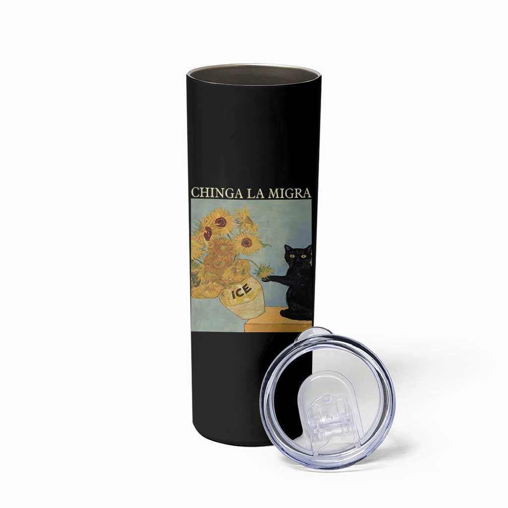 Chinga la Migra Skinny Tumbler Subtle FDT Black Cat Meme Van Gogh Art - Wonder Print Shop