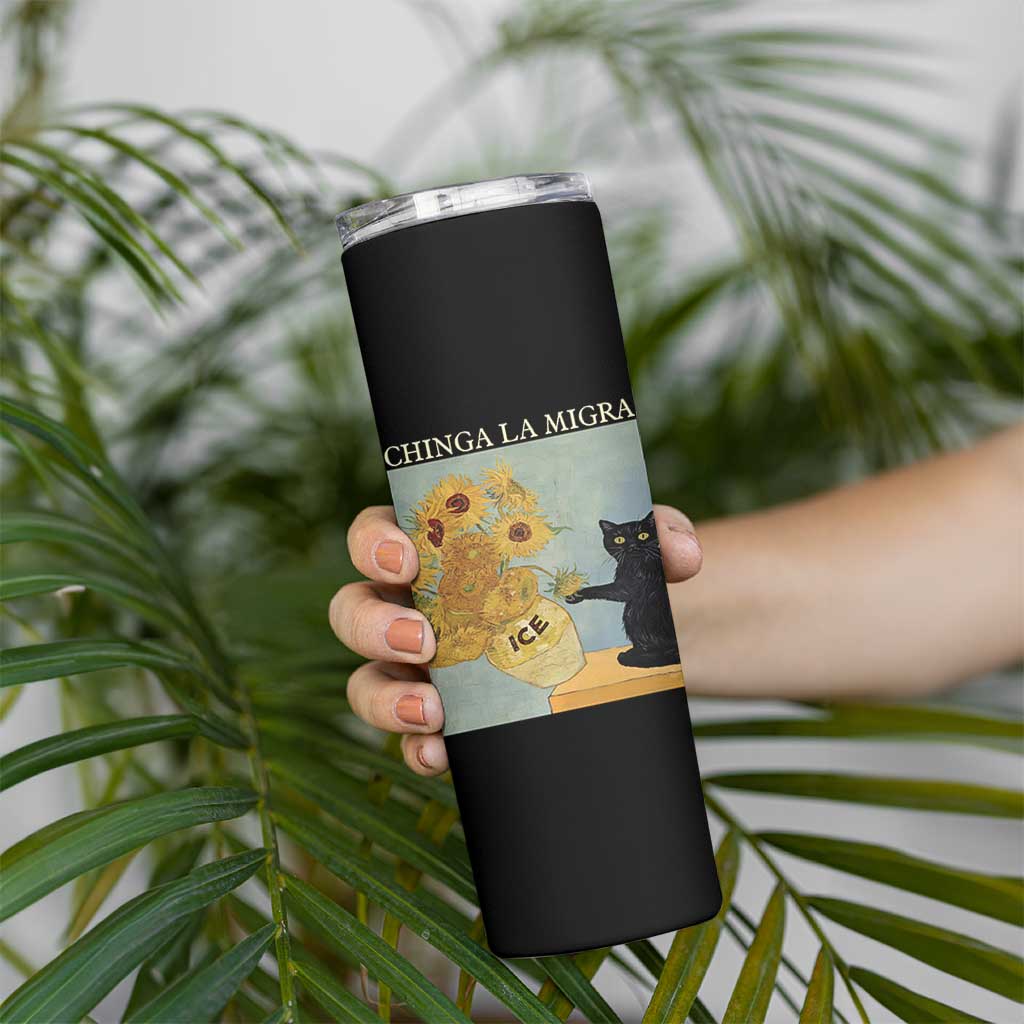 Chinga la Migra Skinny Tumbler Subtle FDT Black Cat Meme Van Gogh Art - Wonder Print Shop