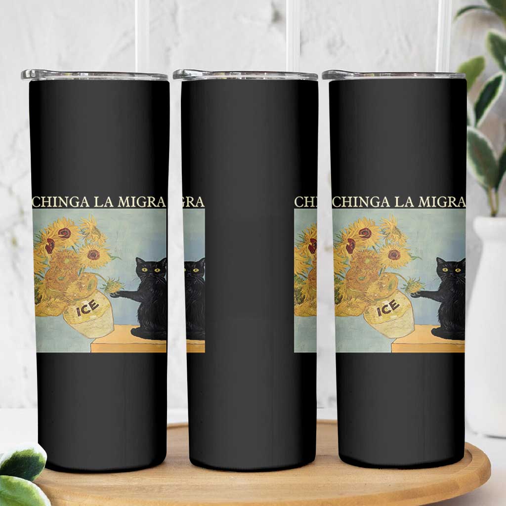 Chinga la Migra Skinny Tumbler Subtle FDT Black Cat Meme Van Gogh Art - Wonder Print Shop