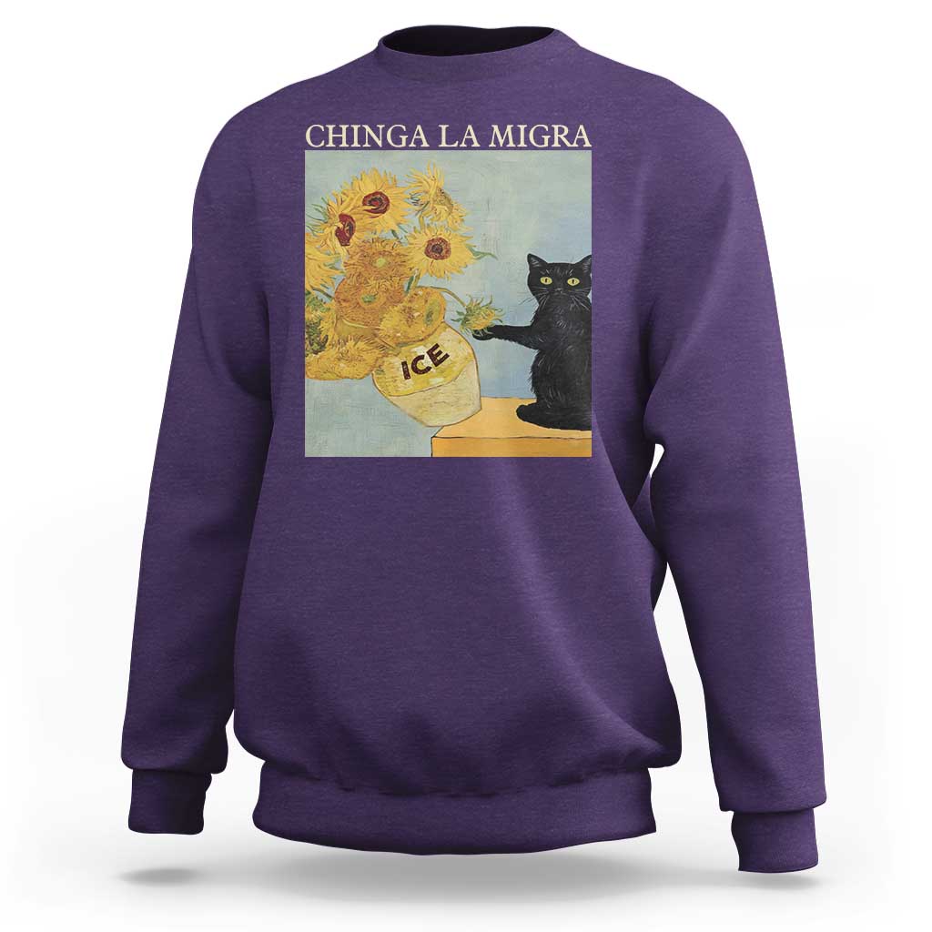 Chinga la Migra Sweatshirt Subtle FDT Black Cat Meme Van Gogh Art - Wonder Print Shop