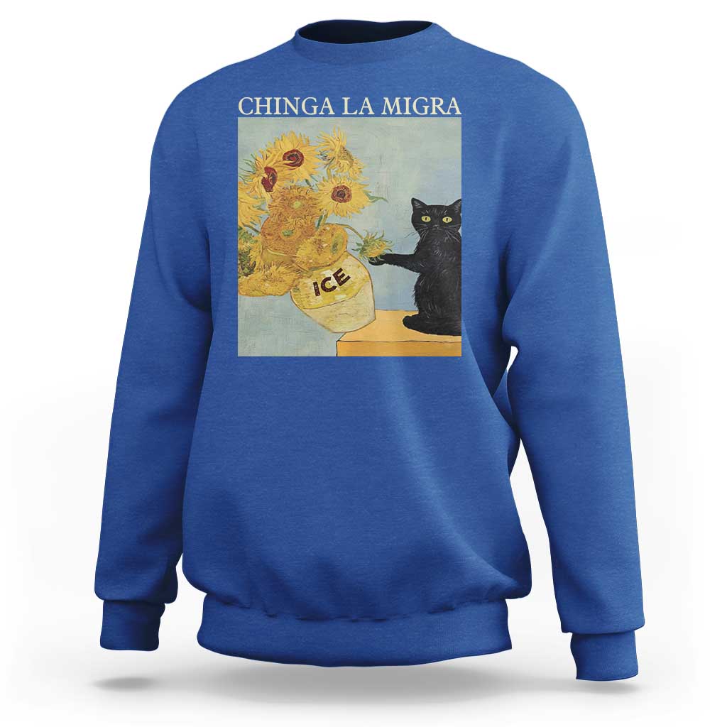 Chinga la Migra Sweatshirt Subtle FDT Black Cat Meme Van Gogh Art - Wonder Print Shop