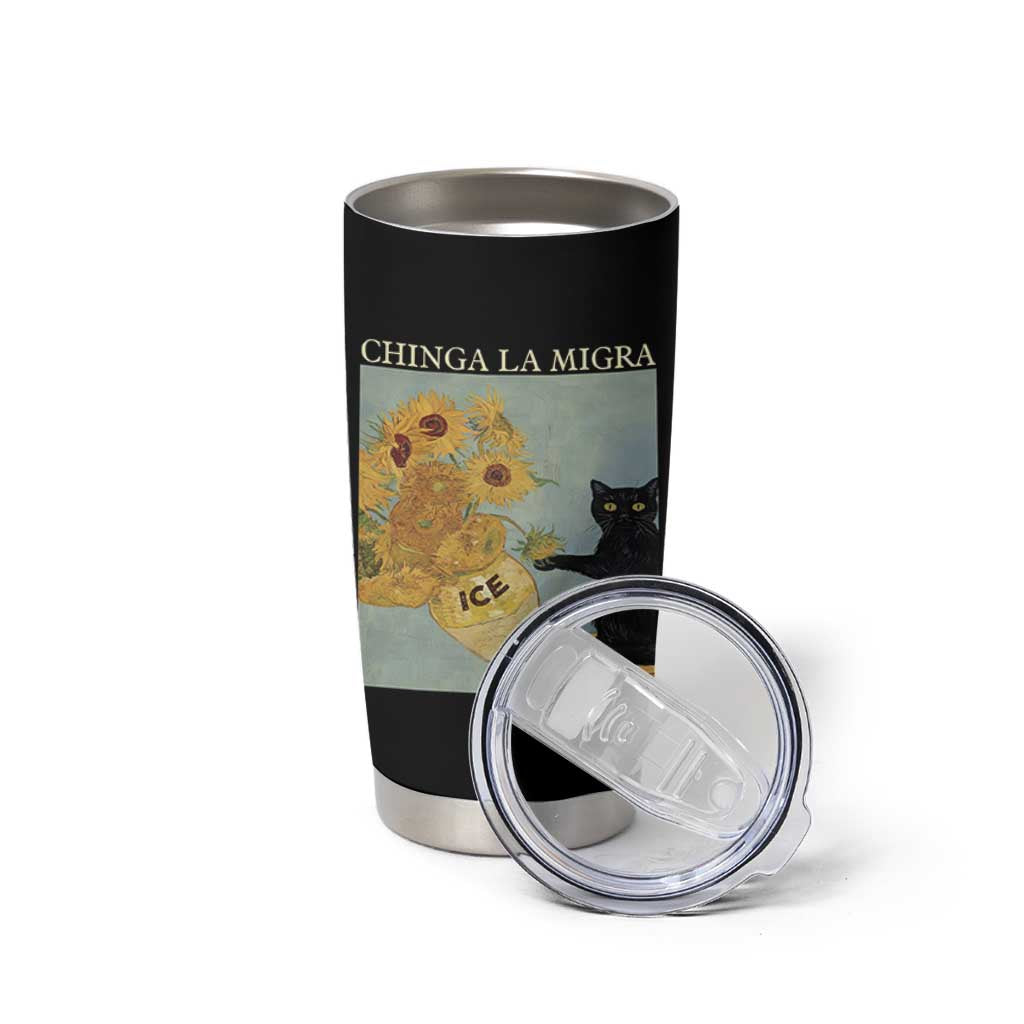 Chinga la Migra Tumbler Cup Subtle FDT Black Cat Meme Van Gogh Art - Wonder Print Shop