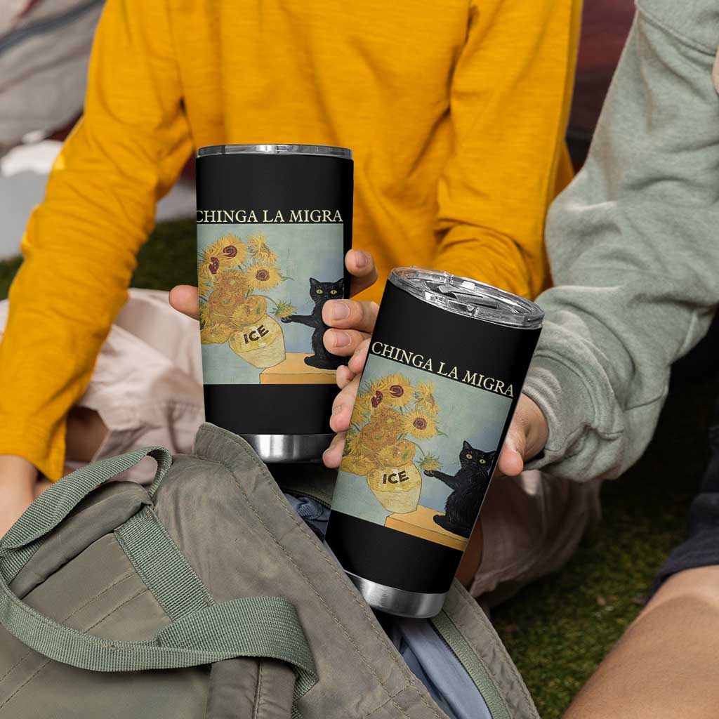 Chinga la Migra Tumbler Cup Subtle FDT Black Cat Meme Van Gogh Art - Wonder Print Shop