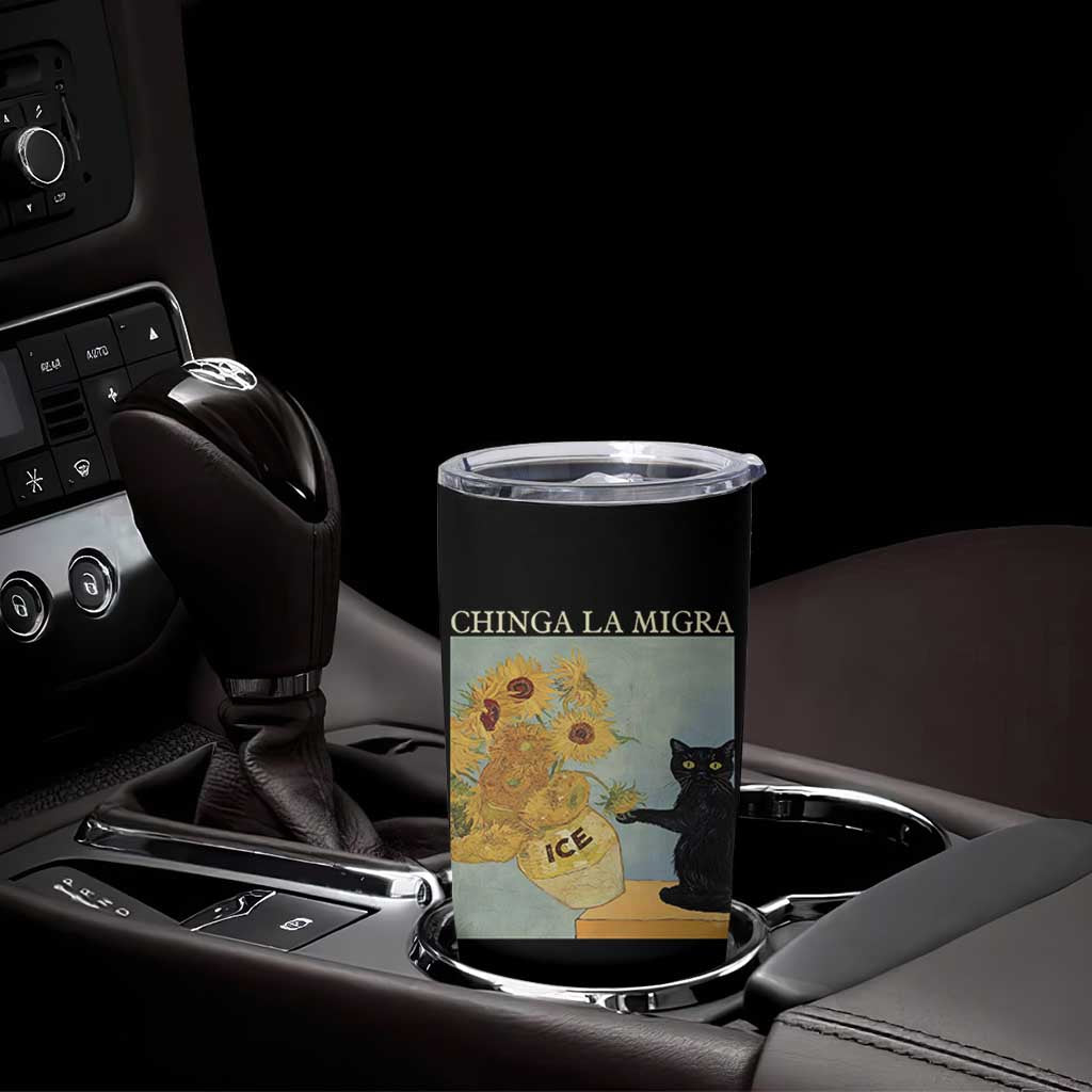Chinga la Migra Tumbler Cup Subtle FDT Black Cat Meme Van Gogh Art - Wonder Print Shop
