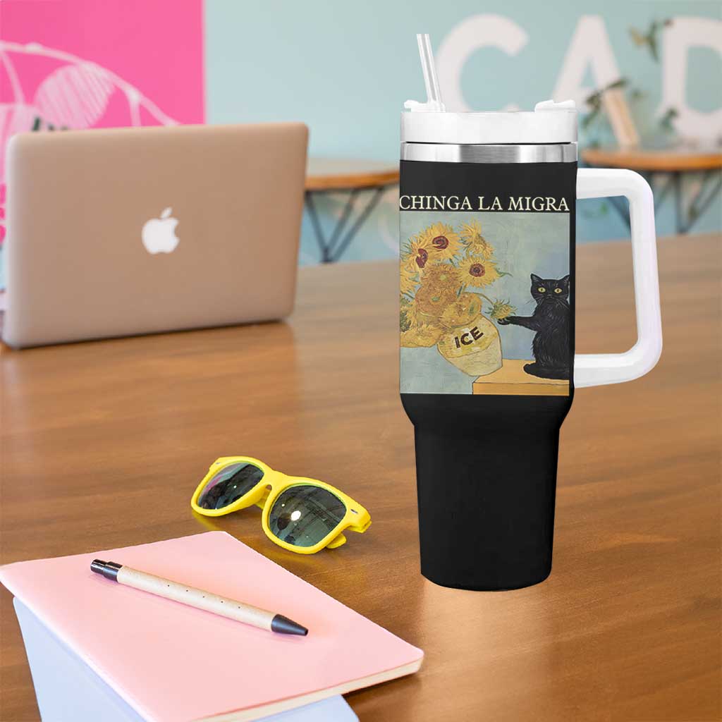Chinga la Migra Tumbler With Handle Subtle FDT Black Cat Meme Van Gogh Art - Wonder Print Shop