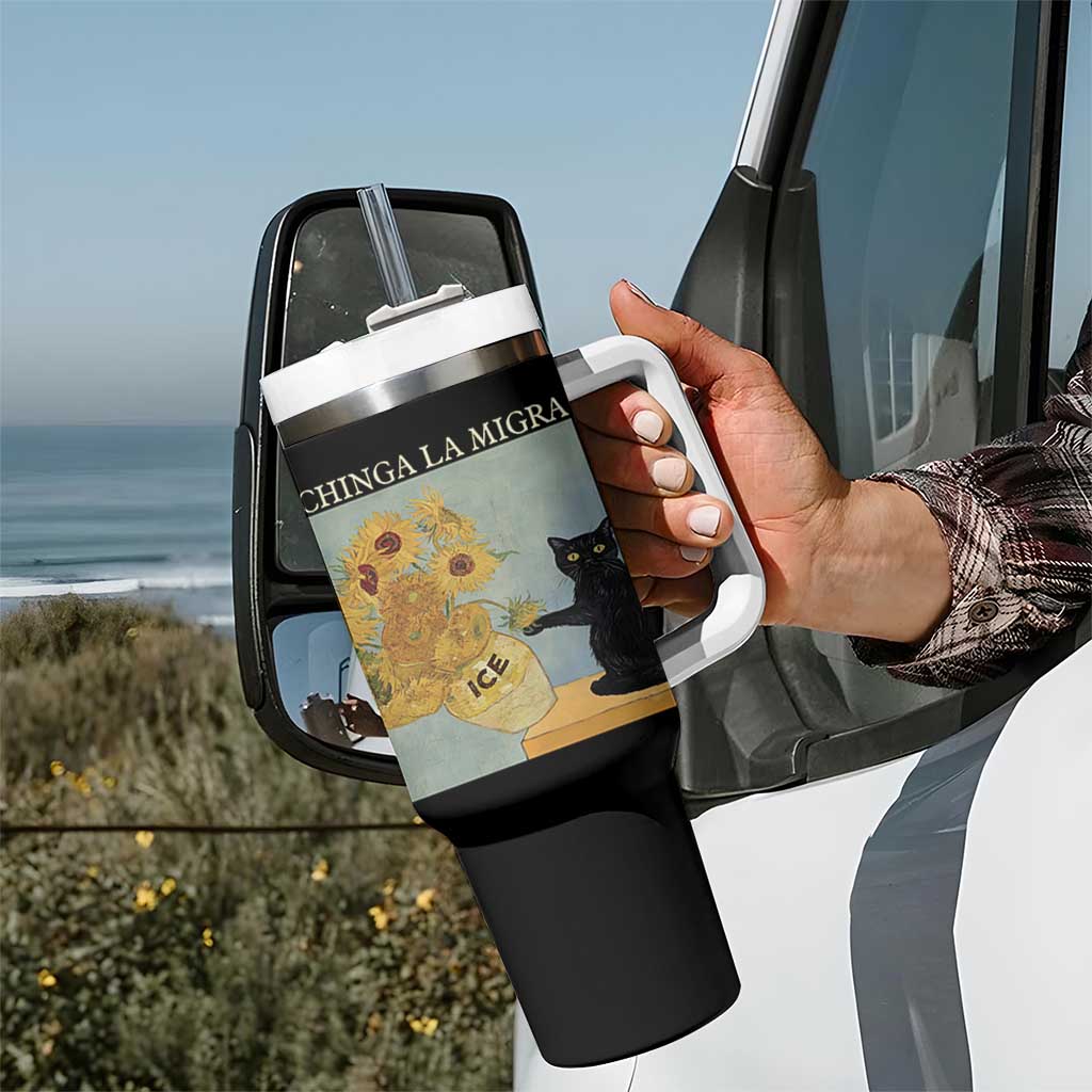 Chinga la Migra Tumbler With Handle Subtle FDT Black Cat Meme Van Gogh Art - Wonder Print Shop