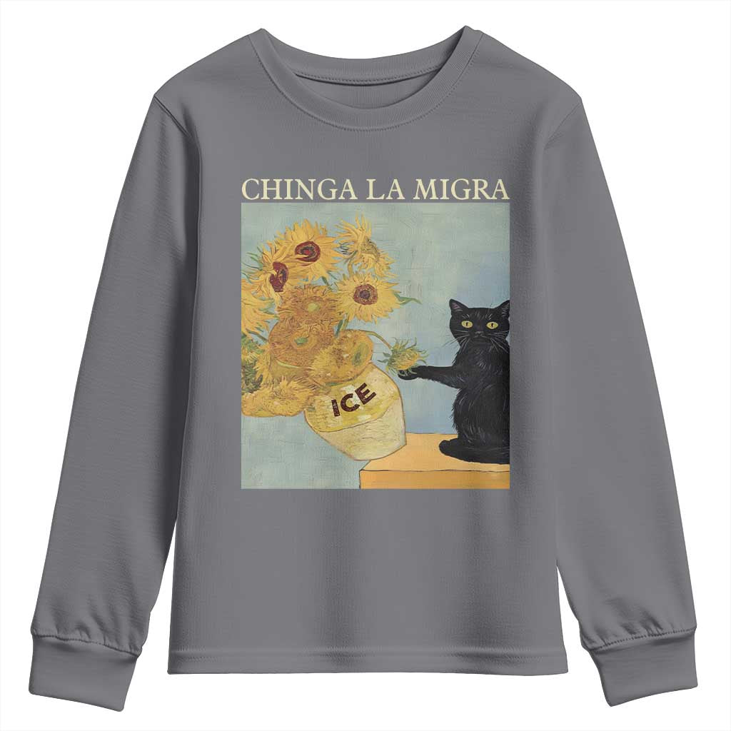 Chinga la Migra Youth Sweatshirt Subtle FDT Black Cat Meme Van Gogh Art - Wonder Print Shop