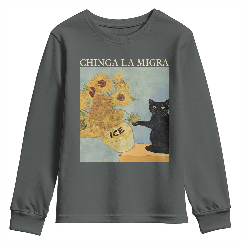 Chinga la Migra Youth Sweatshirt Subtle FDT Black Cat Meme Van Gogh Art - Wonder Print Shop