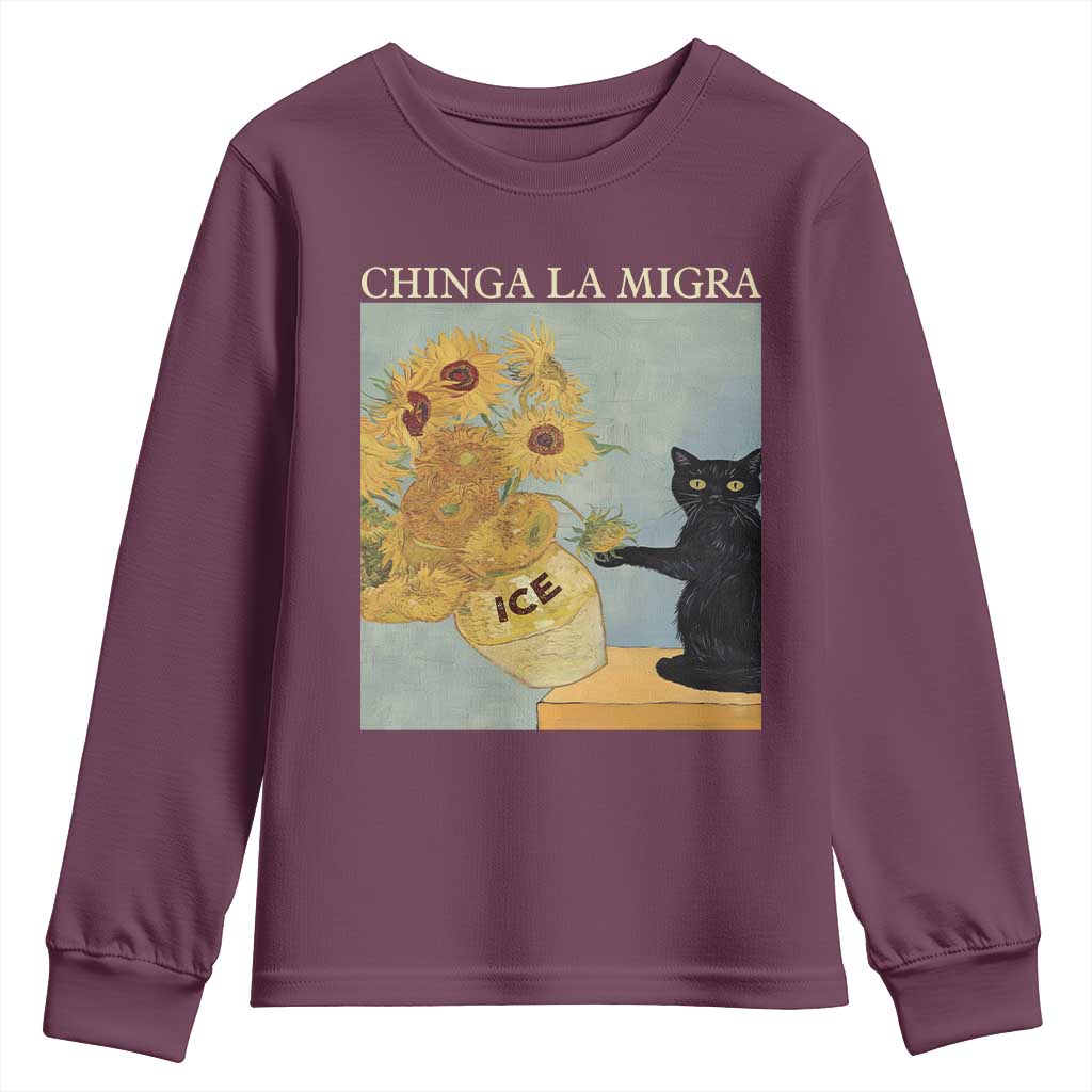 Chinga la Migra Youth Sweatshirt Subtle FDT Black Cat Meme Van Gogh Art - Wonder Print Shop