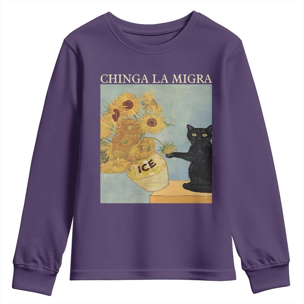 Chinga la Migra Youth Sweatshirt Subtle FDT Black Cat Meme Van Gogh Art - Wonder Print Shop