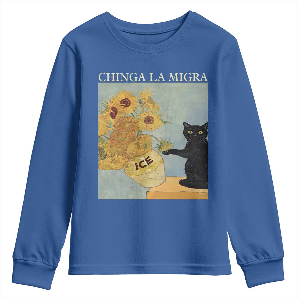 Chinga la Migra Youth Sweatshirt Subtle FDT Black Cat Meme Van Gogh Art - Wonder Print Shop