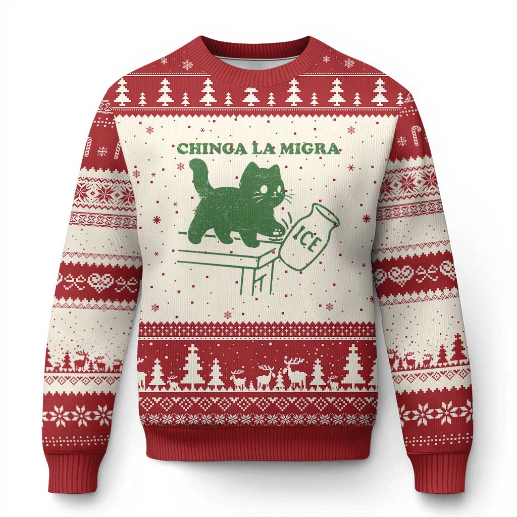 Chinga la Migra Ugly Christmas Sweater Funny Subtle FDT Cat Meme - Wonder Print Shop
