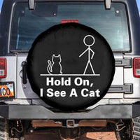 Hold On I See A Cat Spare Tire Cover Funny Cat Person Stick Figure Graphic - Wonder Print Shop