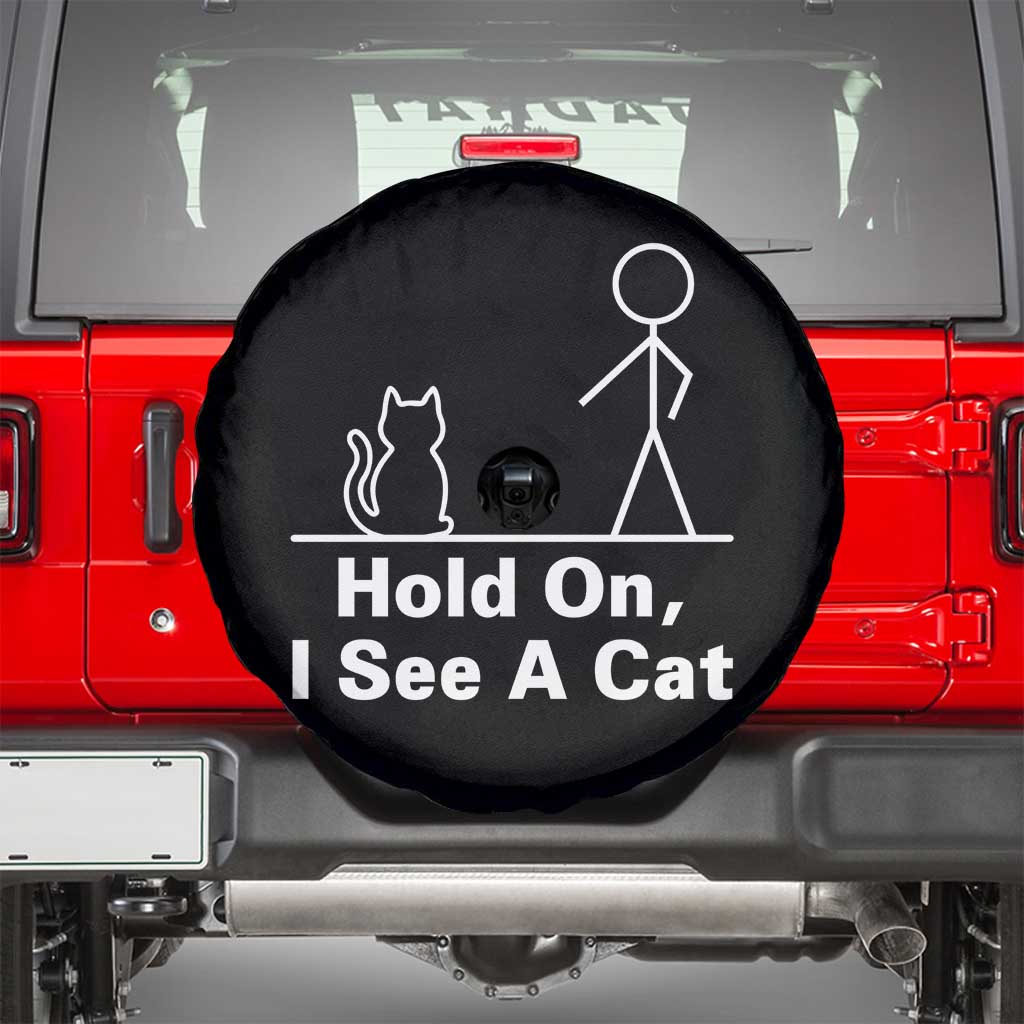 Hold On I See A Cat Spare Tire Cover Funny Cat Person Stick Figure Graphic - Wonder Print Shop