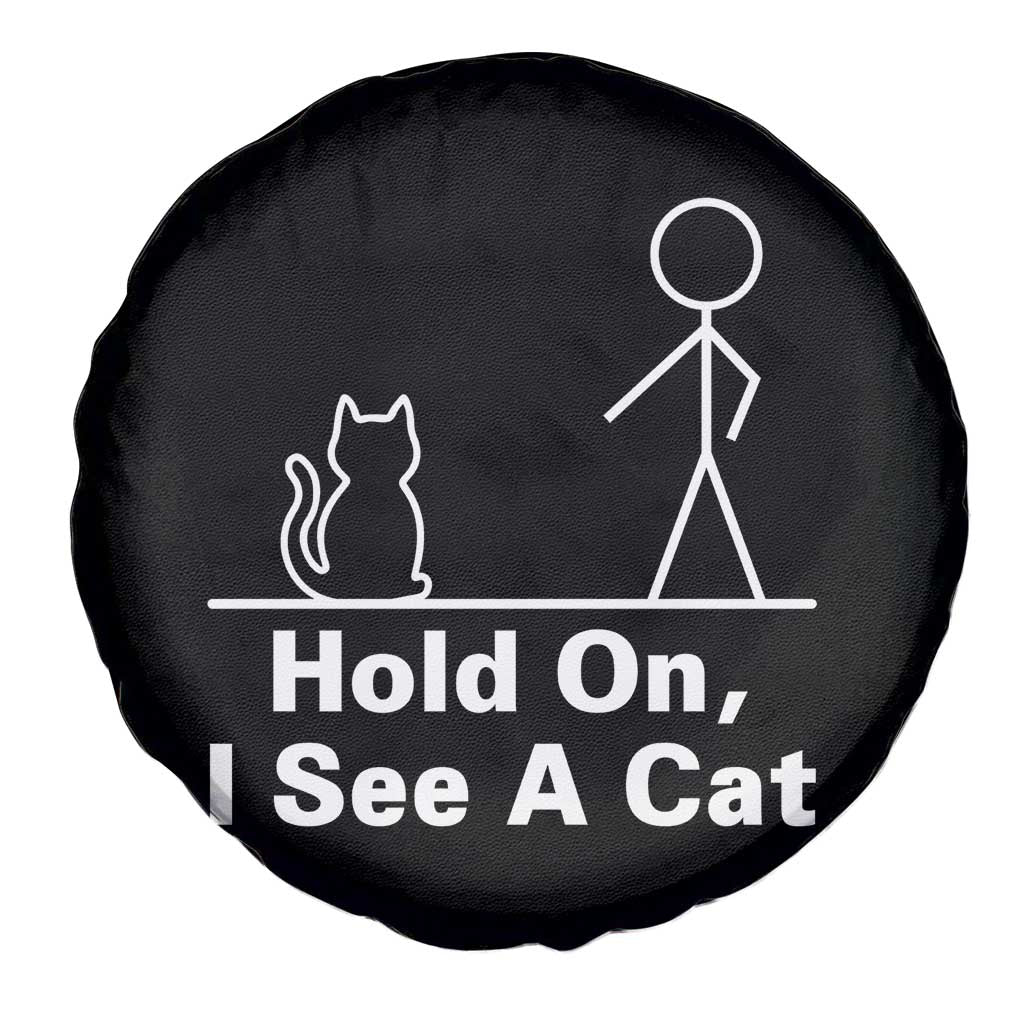 Hold On I See A Cat Spare Tire Cover Funny Cat Person Stick Figure Graphic - Wonder Print Shop