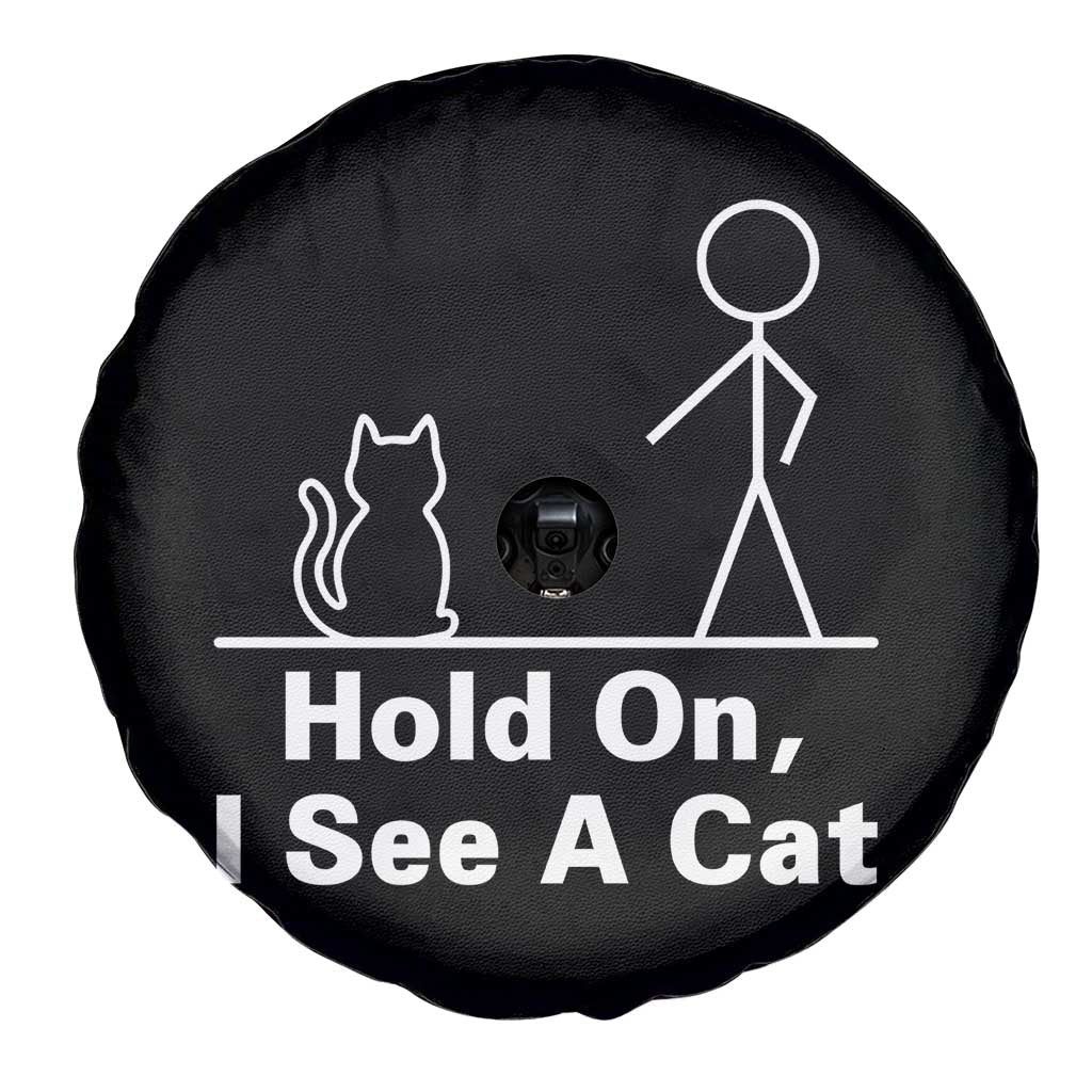 Hold On I See A Cat Spare Tire Cover Funny Cat Person Stick Figure Graphic - Wonder Print Shop