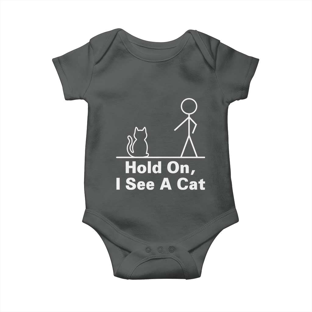 Hold On I See A Cat Baby Onesie Funny Cat Person Stick Figure Graphic - Wonder Print Shop